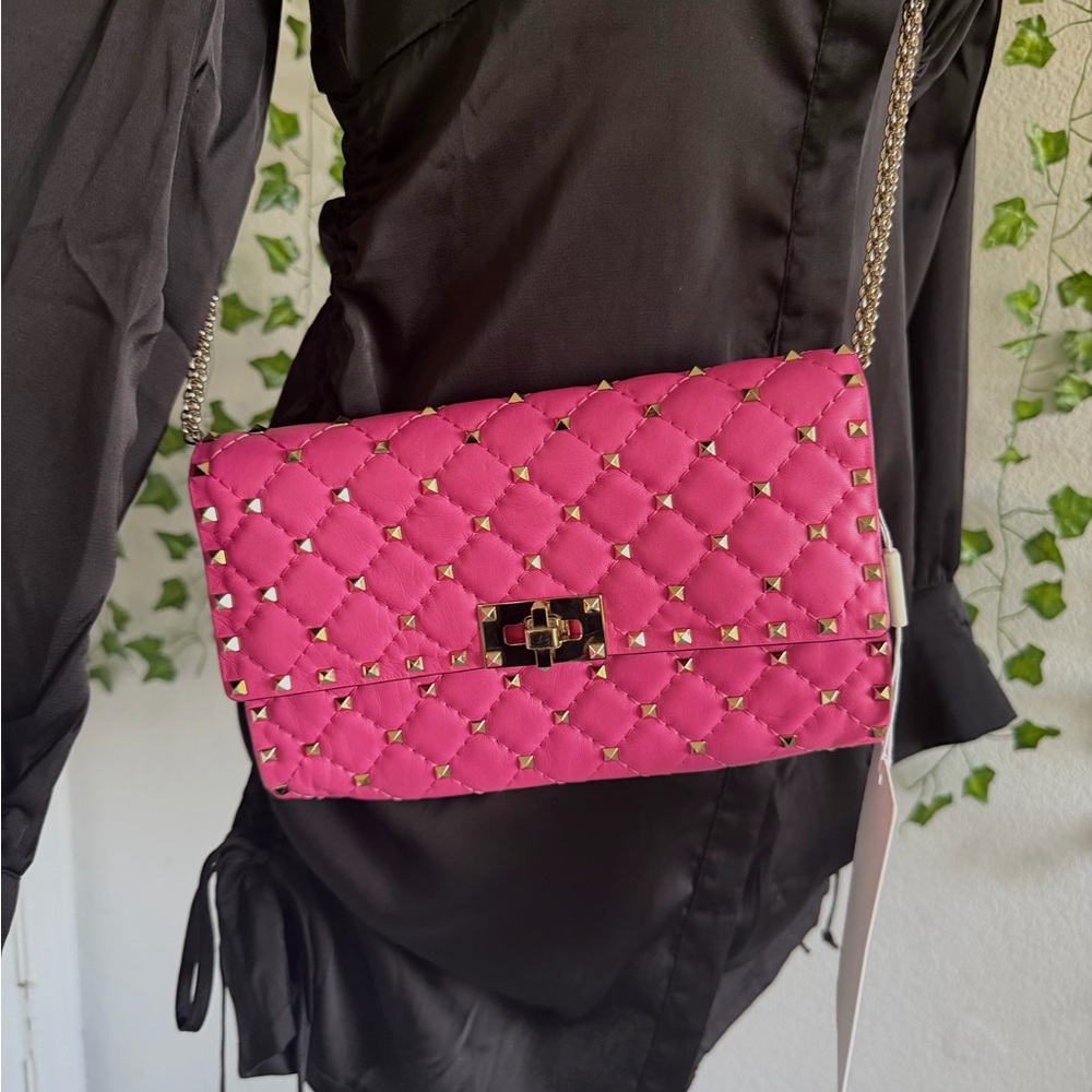 Valentino Fuchsia Quilted Studded Crossbody Bag